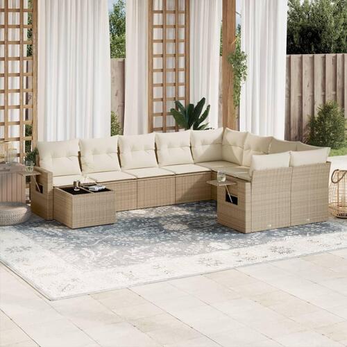 Sofasæt til haven 10 dele med hynder polyrattan beige