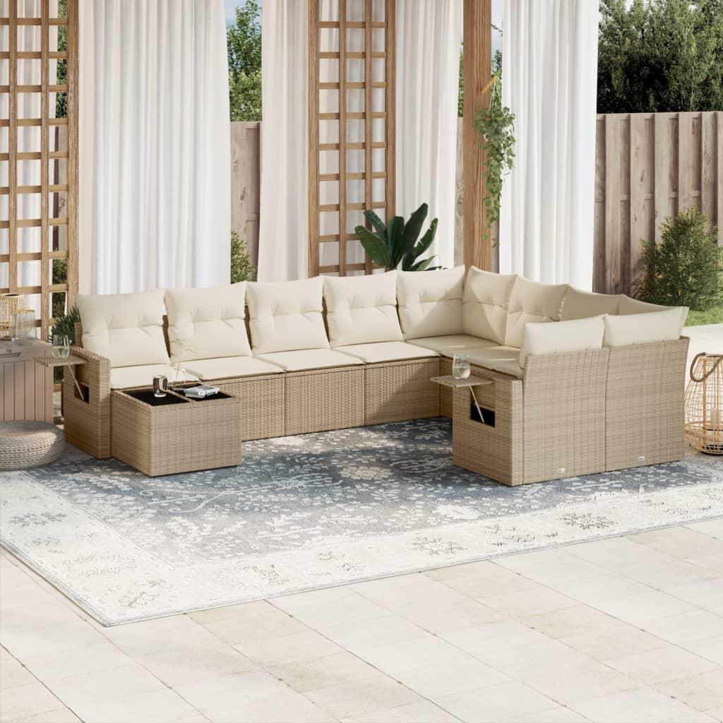Sofasæt til haven 10 dele med hynder polyrattan beige