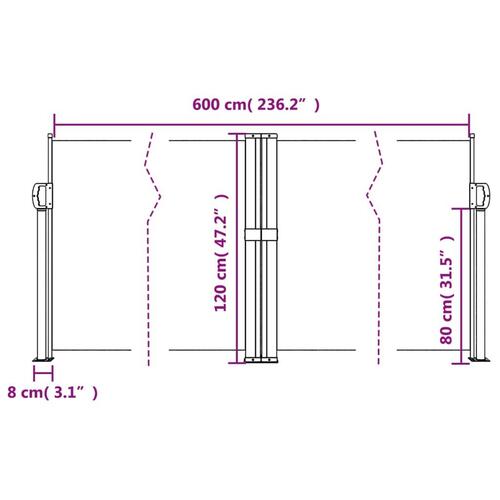 Sammenrullelig sidemarkise 120 x 600 cm gråbrun