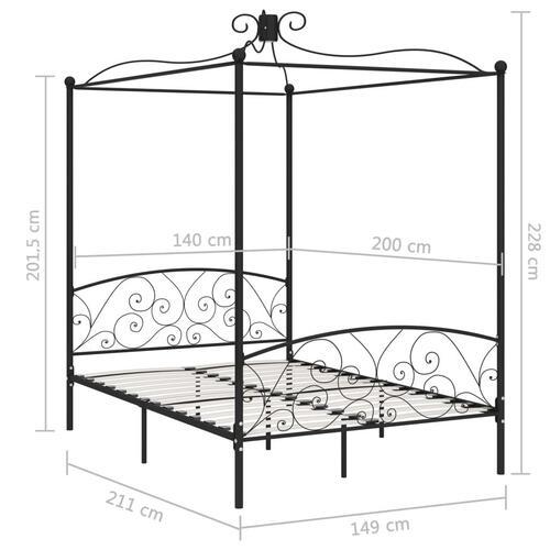 Sengestel til himmelseng 140 x 200 cm metal sort