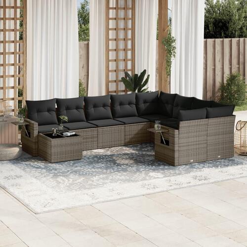 Sofasæt til haven 10 dele med hynder polyrattan grå