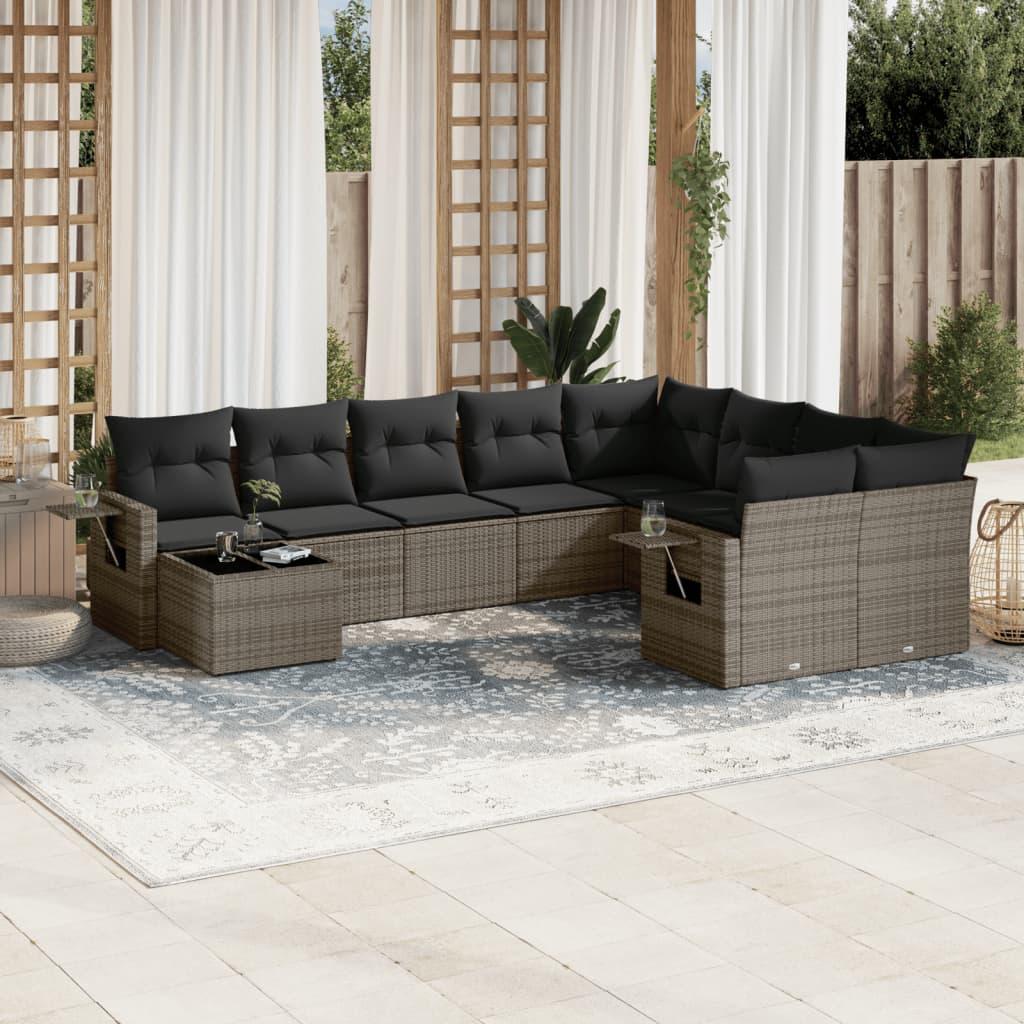 Sofasæt til haven 10 dele med hynder polyrattan grå
