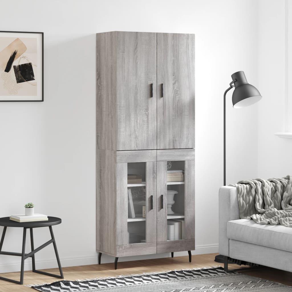 Højskab 69,5×34×180 cm i grå sonoma-eg - skænk med glaslåger billede
