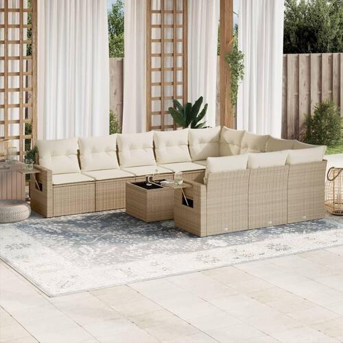 Sofasæt til haven 11 dele med hynder polyrattan beige