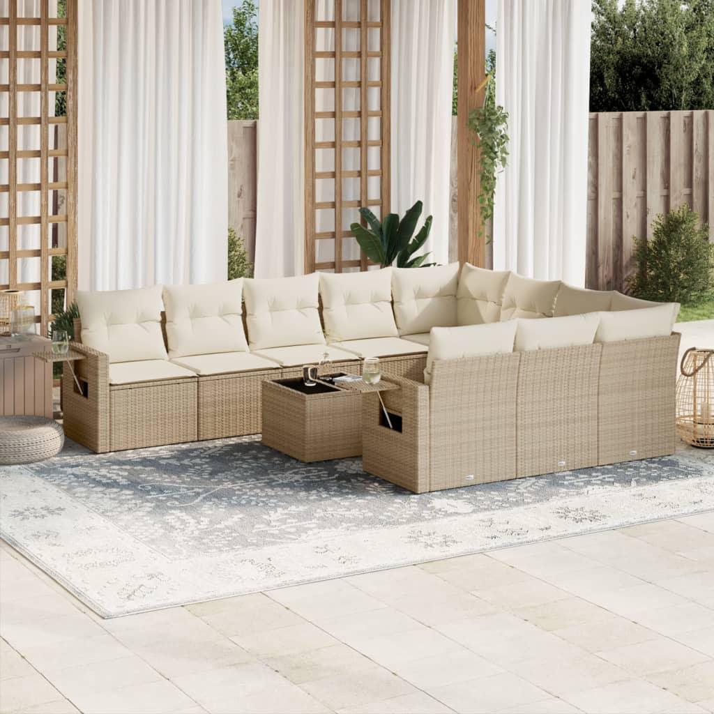 Sofasæt til haven 11 dele med hynder polyrattan beige
