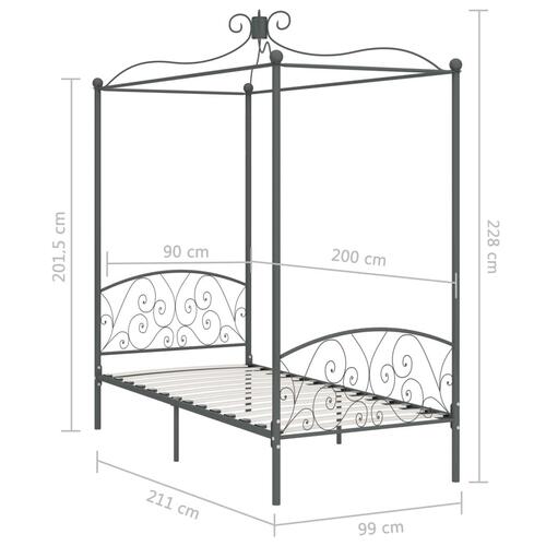 Sengestel til himmelseng 90 x 200 cm metal grå