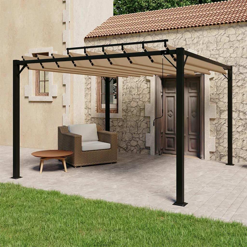 Pavillon med lameltag 3x3 m aluminium og stof gråbrun