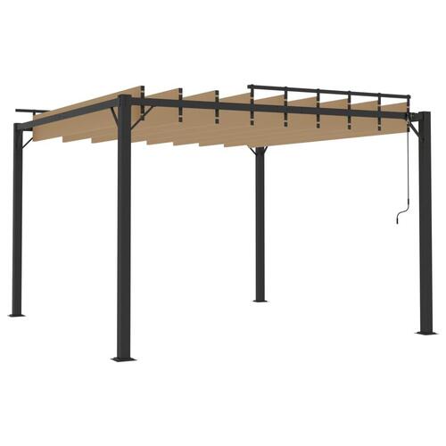 Pavillon med lameltag 3x3 m aluminium og stof gråbrun