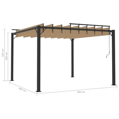 Pavillon med lameltag 3x3 m aluminium og stof gråbrun