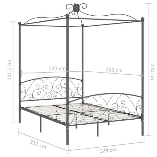 Sengestel til himmelseng 120 x 200 cm metal grå