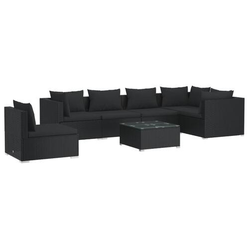 Loungesæt til haven 7 dele med hynder polyrattan sort