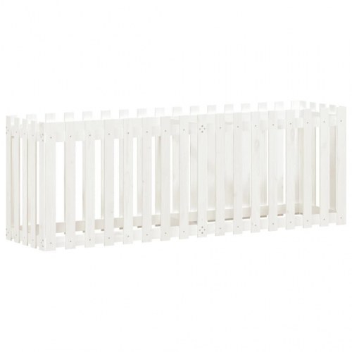 Højbed med stakitdesign 200x50x70 cm massivt fyrretræ hvid