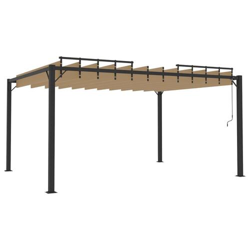 Pavillon med lameltag 3x4 m aluminium og stof gråbrun