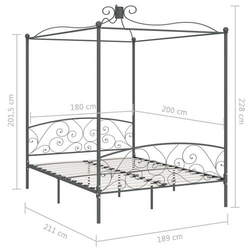 Sengestel til himmelseng 180 x 200 cm metal grå