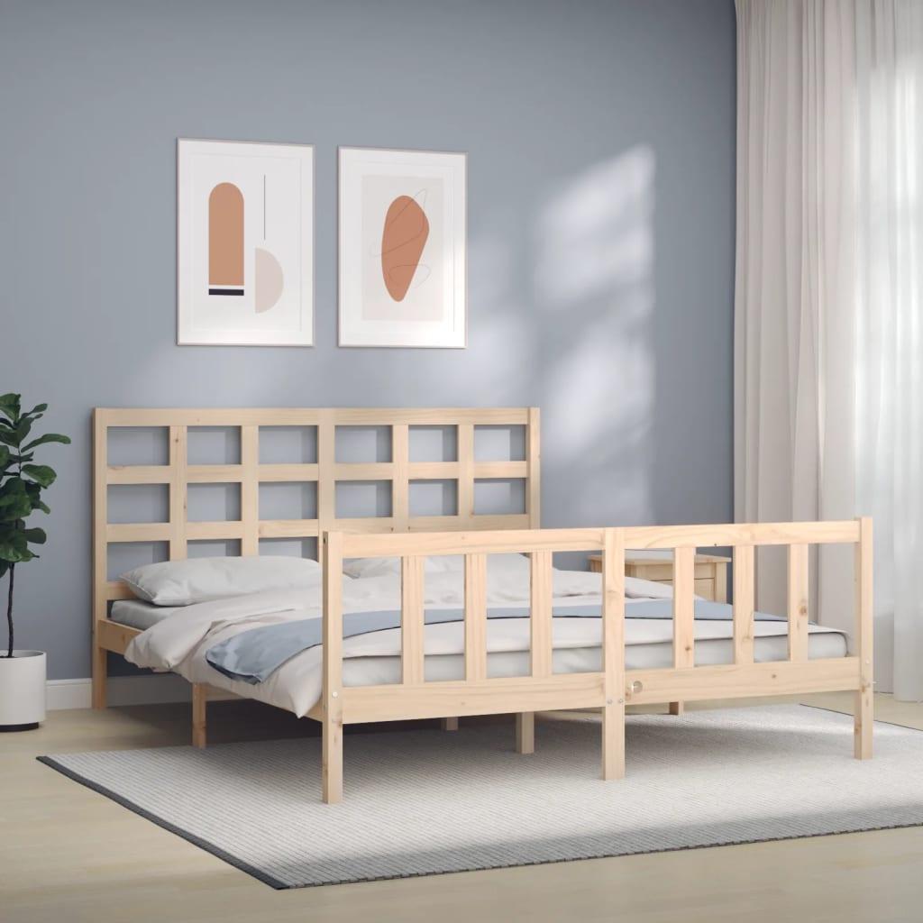 Sengeramme med sengegavl kingsize massivt træ