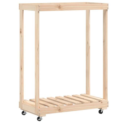 Brændestativ med hjul 76,5x40x108 cm massivt fyrretræ