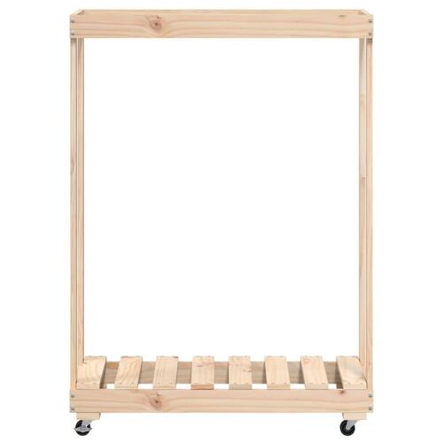 Brændestativ med hjul 76,5x40x108 cm massivt fyrretræ