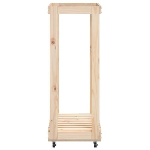 Brændestativ med hjul 76,5x40x108 cm massivt fyrretræ