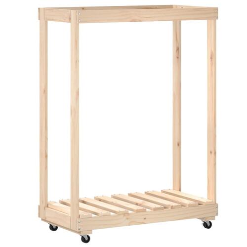 Brændestativ med hjul 76,5x40x108 cm massivt fyrretræ