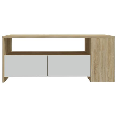 Sofabord 102x55x42 cm konstrueret træ hvid og sonoma-eg