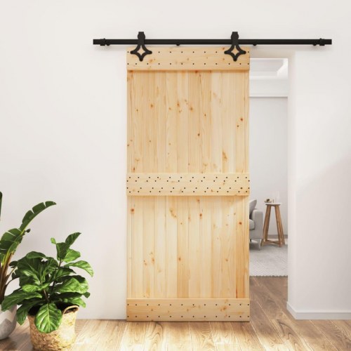 Skydedør med monteringssæt 95x210 cm massivt fyrretræ