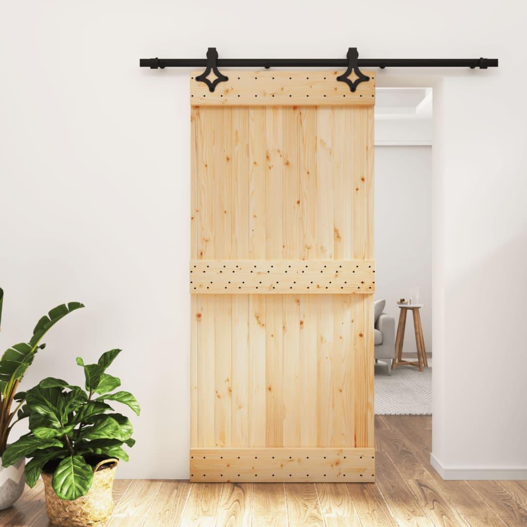 Skydedør med monteringssæt 95x210 cm massivt fyrretræ
