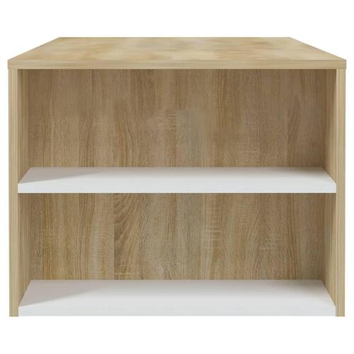 Sofabord 102x55x42 cm konstrueret træ hvid og sonoma-eg