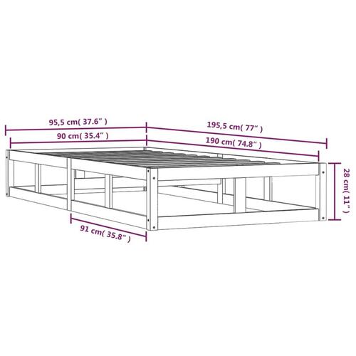Sengeramme 90x190 cm Single massivt træ sort