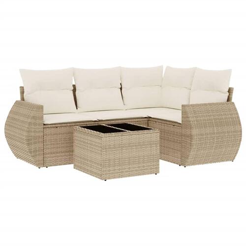 Sofasæt til haven 5 dele med hynder polyrattan beige