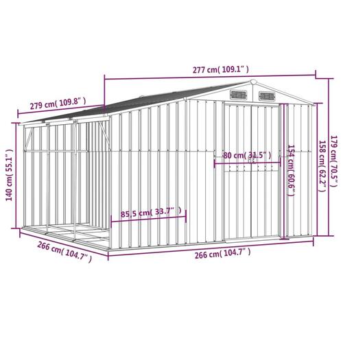 Haveskur 277x279x179 cm galvaniseret stål antracitgrå
