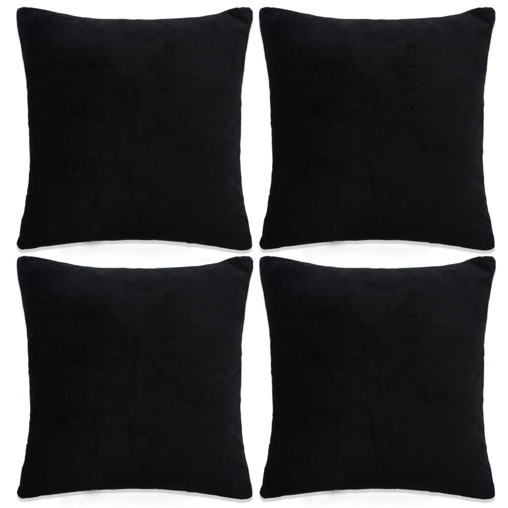 Pudebetræk 4 stk. velour 80 x 80 cm sort