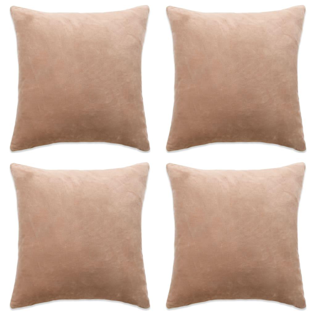 Pudebetræk 4 stk. velour 50 x 50 cm beige