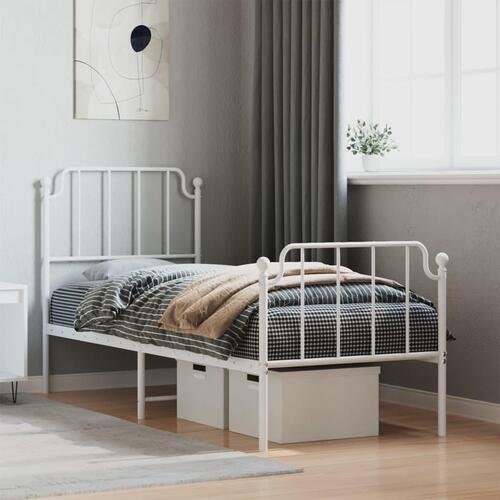 Sengeramme med sengegavl og fodgærde 75x190 cm metal hvid