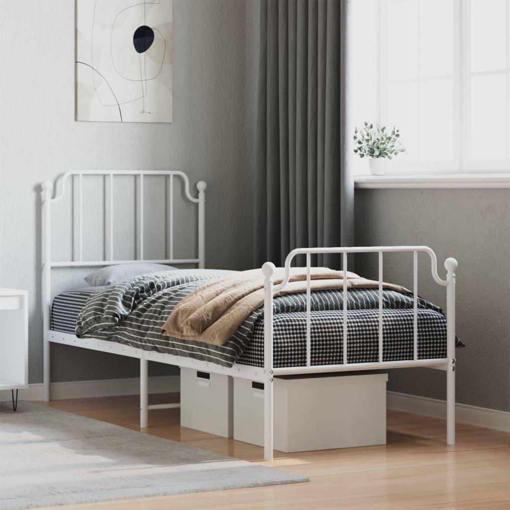 Sengeramme med sengegavl og fodgærde 75x190 cm metal hvid