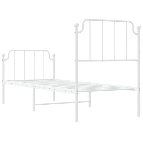 Sengeramme med sengegavl og fodgærde 75x190 cm metal hvid