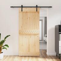 Skydedør med monteringssæt 90x210 cm massivt fyrretræ