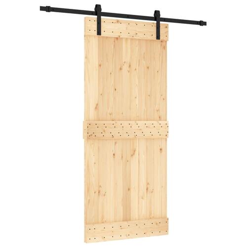 Skydedør med monteringssæt 90x210 cm massivt fyrretræ