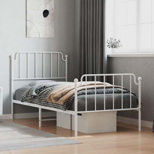 Sengeramme med sengegavl og fodgærde 90x190 cm metal hvid