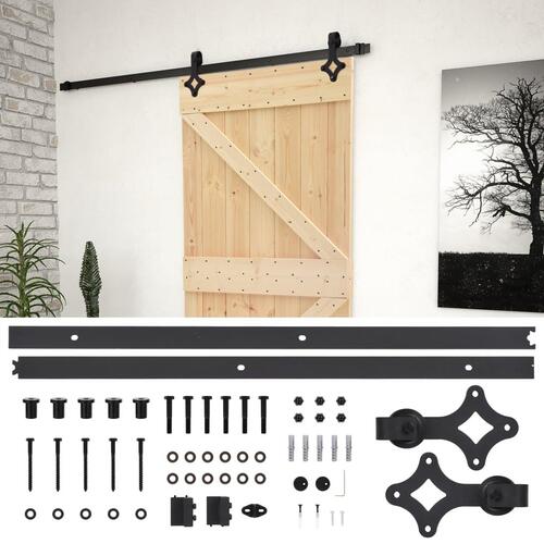 Skydedør med monteringssæt 80x210 cm massivt fyrretræ