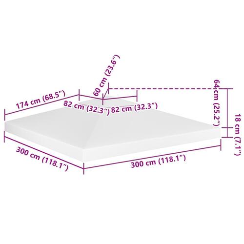 Pavillontopdække i 2 lag 3x3 m 310 g/m² hvid