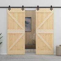 Skydedør med monteringssæt 80x210 cm massivt fyrretræ