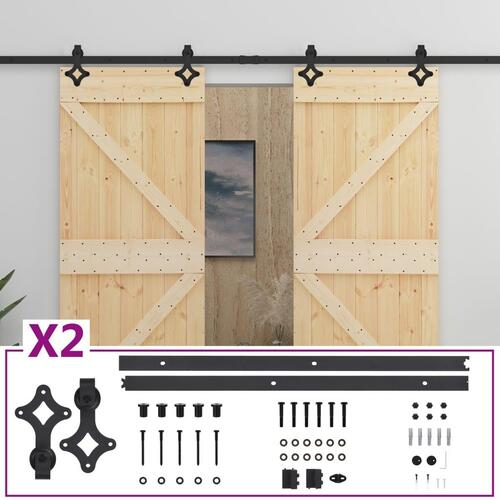 Skydedør med monteringssæt 80x210 cm massivt fyrretræ