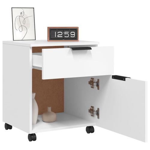Arkivskab med hjul 45x38x54 cm konstrueret træ hvid