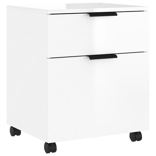 Arkivskab med hjul 45x38x54 cm konstrueret træ hvid højglans