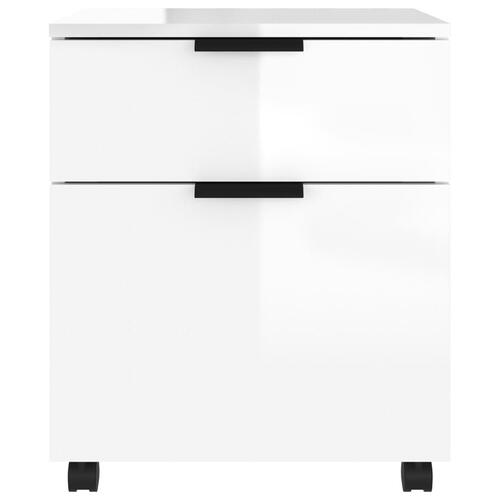 Arkivskab med hjul 45x38x54 cm konstrueret træ hvid højglans
