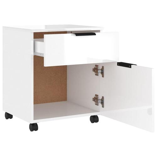 Arkivskab med hjul 45x38x54 cm konstrueret træ hvid højglans