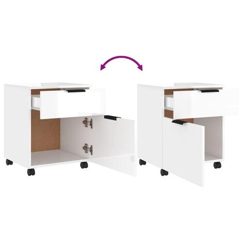Arkivskab med hjul 45x38x54 cm konstrueret træ hvid højglans