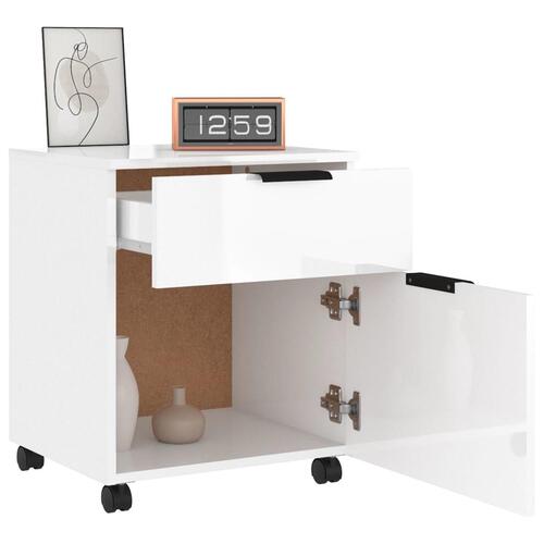 Arkivskab med hjul 45x38x54 cm konstrueret træ hvid højglans