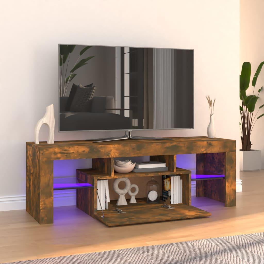 Tv-bord med LED-lys 120x35x40 cm røget eg