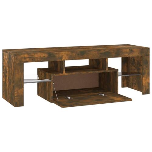 Tv-bord med LED-lys 120x35x40 cm røget eg